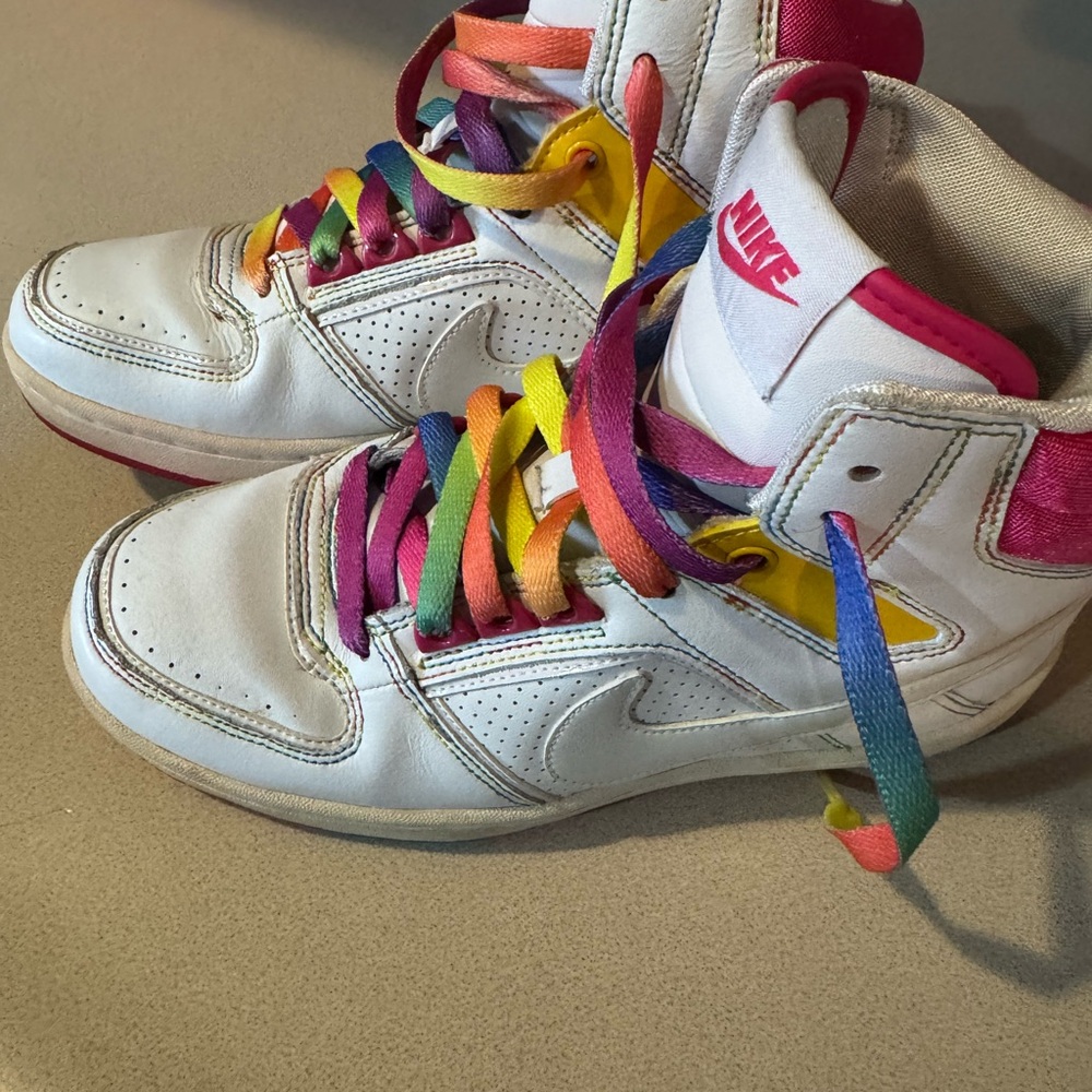 Nike White Sneakers with Pink Accents